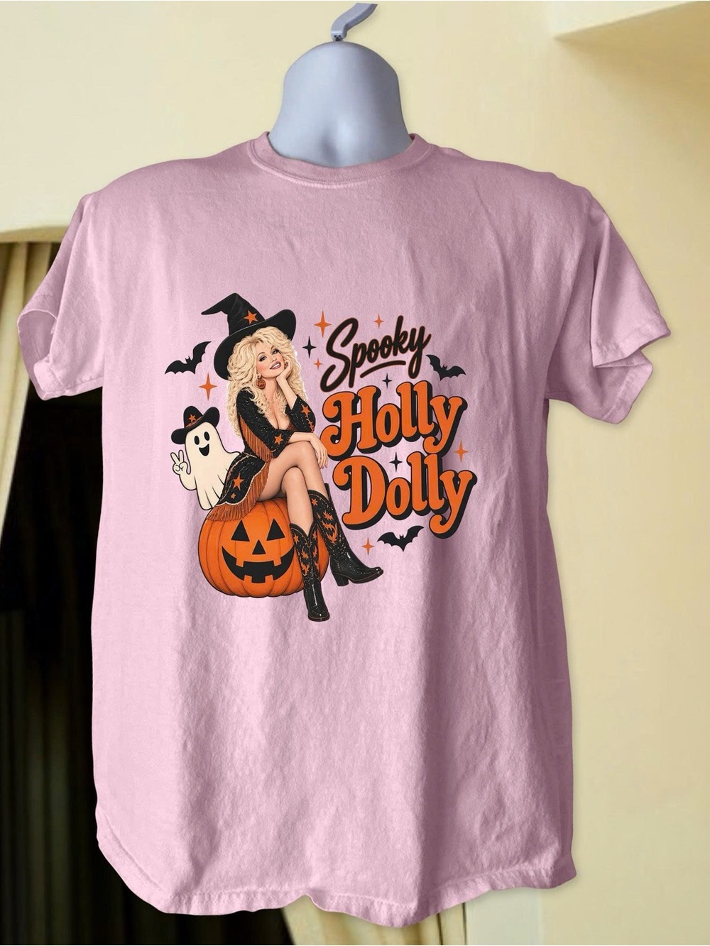 Gildan Pink "Spooky Holly Dolly" Halloween Graphic Tee
